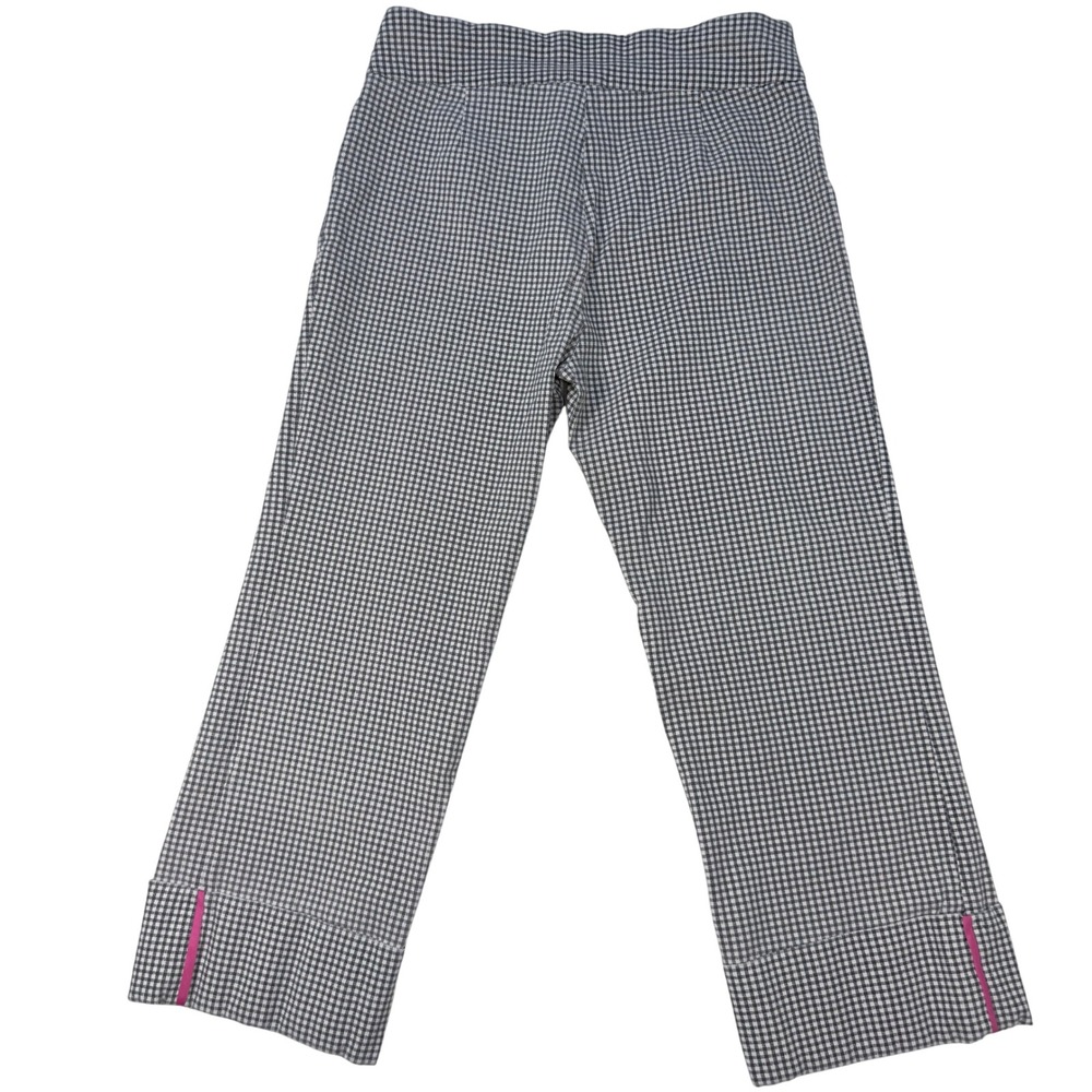 Lena Gabrielle Women's Pants 14 Gingham Cropped Wide Cuff Black White